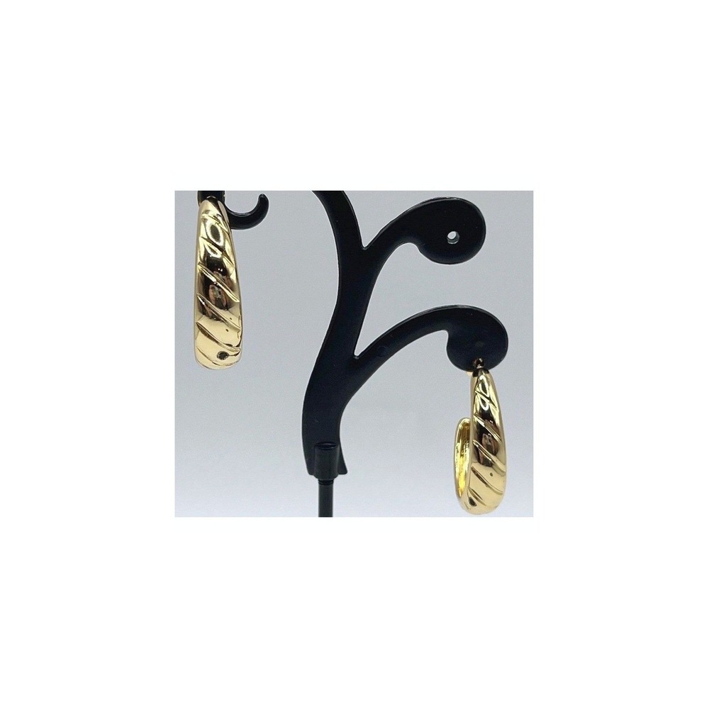 Gold Tone Hoop Earrings‎ Ribbed Twist Design Classic 1 Inch Hoops
